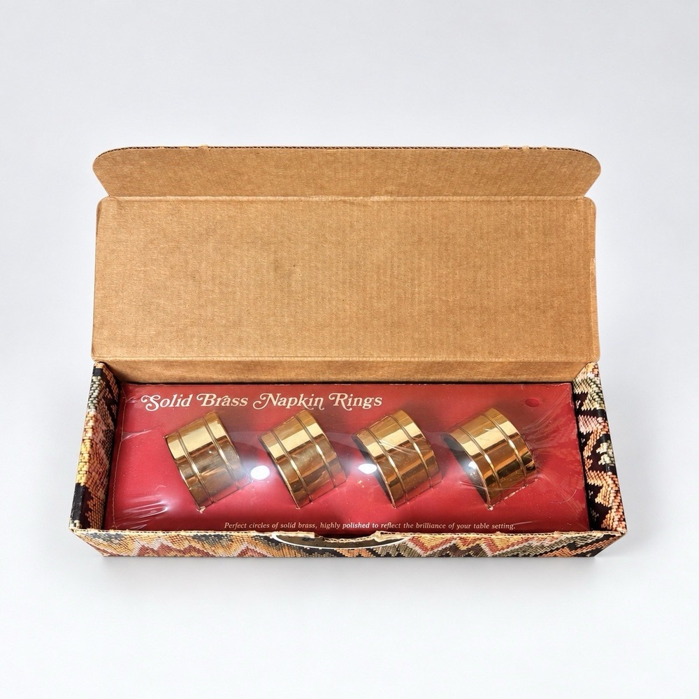 Vintage Baldwin Solid Brass Napkin Rings Set of 4 Made in USA Original Box